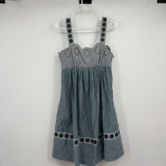BCBG MaxAzria Runway Embroidered Lined Adjustable Dress 4 Boho Hippie Peasant - Picture 6 of 16